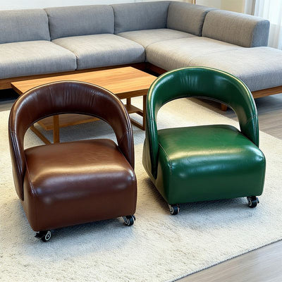 Contemporary Retro Square Oil Wax Leather Solid Wood Plywood Accent Chair Backrest Armless For Living Room