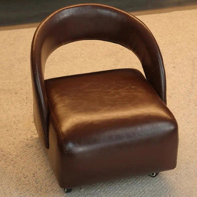 Contemporary Retro Square Oil Wax Leather Solid Wood Plywood Accent Chair Backrest Armless For Living Room