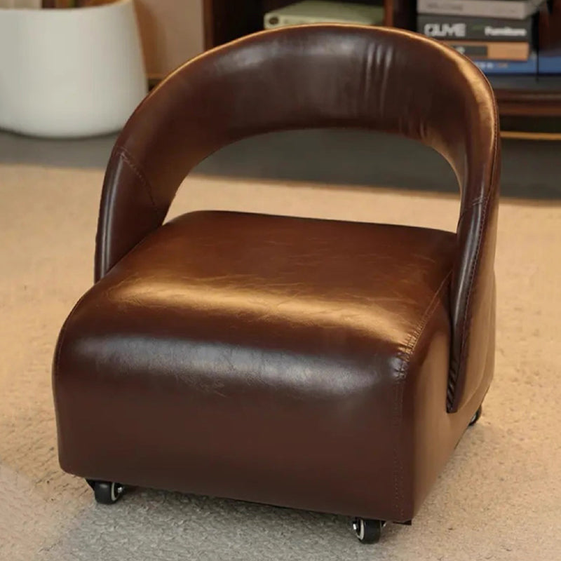 Contemporary Retro Square Oil Wax Leather Solid Wood Plywood Accent Chair Backrest Armless For Living Room