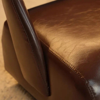 Contemporary Retro Square Oil Wax Leather Solid Wood Plywood Accent Chair Backrest Armless For Living Room