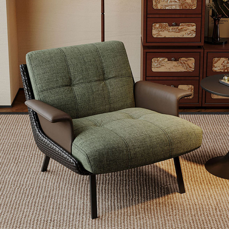 Modern Minimalist Square Rectangular Cotton-linen Faux Leather Solid Wood Plywood Carbon Steel Accent Chair Backrest Armrest For Living Room