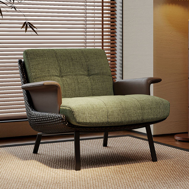 Modern Minimalist Square Rectangular Cotton-linen Faux Leather Solid Wood Plywood Carbon Steel Accent Chair Backrest Armrest For Living Room