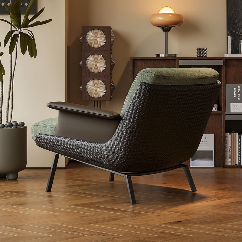 Modern Minimalist Square Rectangular Cotton-linen Faux Leather Solid Wood Plywood Carbon Steel Accent Chair Backrest Armrest For Living Room