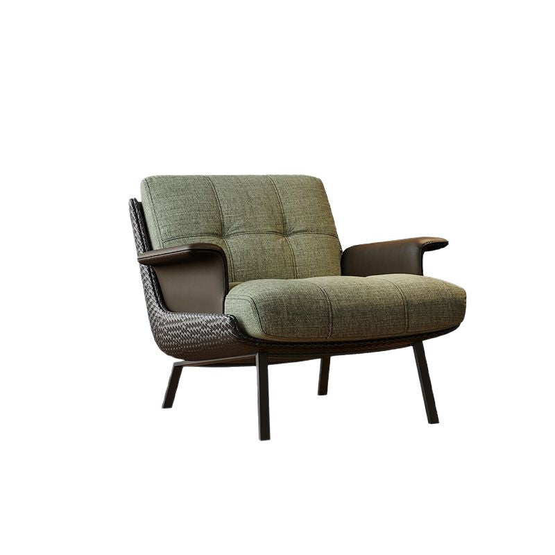 Modern Minimalist Square Rectangular Cotton-linen Faux Leather Solid Wood Plywood Carbon Steel Accent Chair Backrest Armrest For Living Room