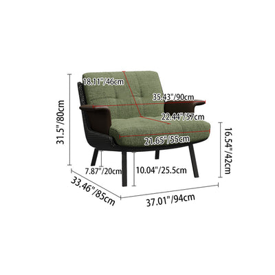 Modern Minimalist Square Rectangular Cotton-linen Faux Leather Solid Wood Plywood Carbon Steel Accent Chair Backrest Armrest For Living Room