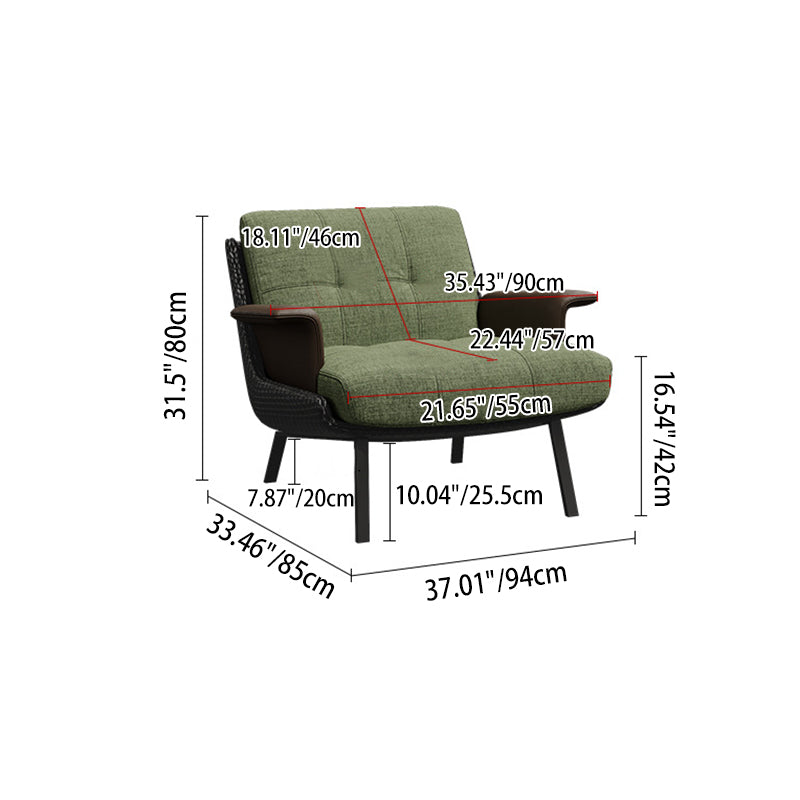 Modern Minimalist Square Rectangular Cotton-linen Faux Leather Solid Wood Plywood Carbon Steel Accent Chair Backrest Armrest For Living Room