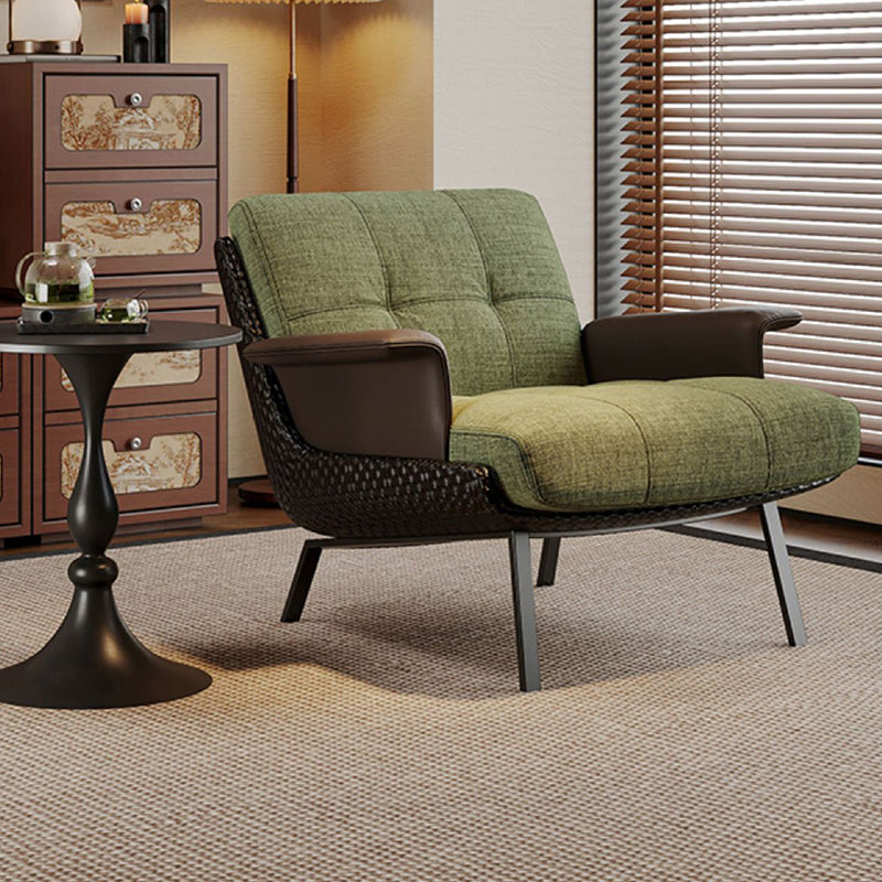 Modern Minimalist Square Rectangular Cotton-linen Faux Leather Solid Wood Plywood Carbon Steel Accent Chair Backrest Armrest For Living Room