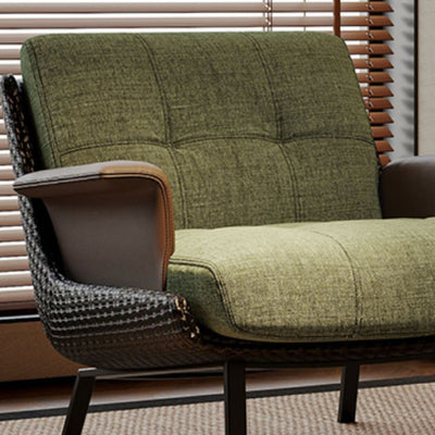 Modern Minimalist Square Rectangular Cotton-linen Faux Leather Solid Wood Plywood Carbon Steel Accent Chair Backrest Armrest For Living Room