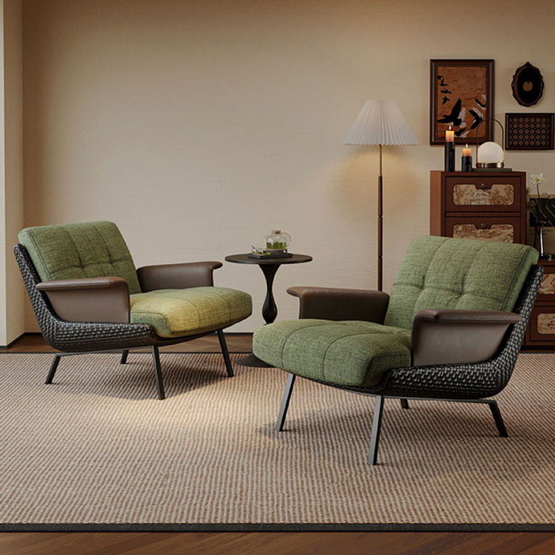 Modern Minimalist Square Rectangular Cotton-linen Faux Leather Solid Wood Plywood Carbon Steel Accent Chair Backrest Armrest For Living Room