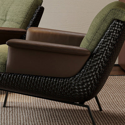 Modern Minimalist Square Rectangular Cotton-linen Faux Leather Solid Wood Plywood Carbon Steel Accent Chair Backrest Armrest For Living Room