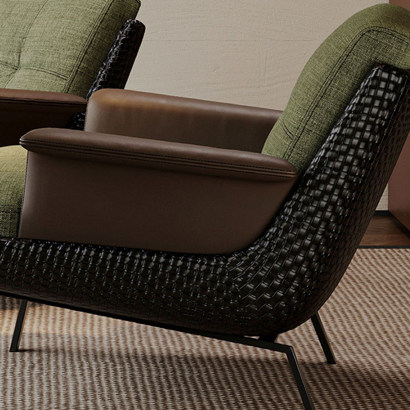 Modern Minimalist Square Rectangular Cotton-linen Faux Leather Solid Wood Plywood Carbon Steel Accent Chair Backrest Armrest For Living Room