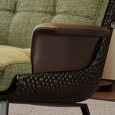 Modern Minimalist Square Rectangular Cotton-linen Faux Leather Solid Wood Plywood Carbon Steel Accent Chair Backrest Armrest For Living Room