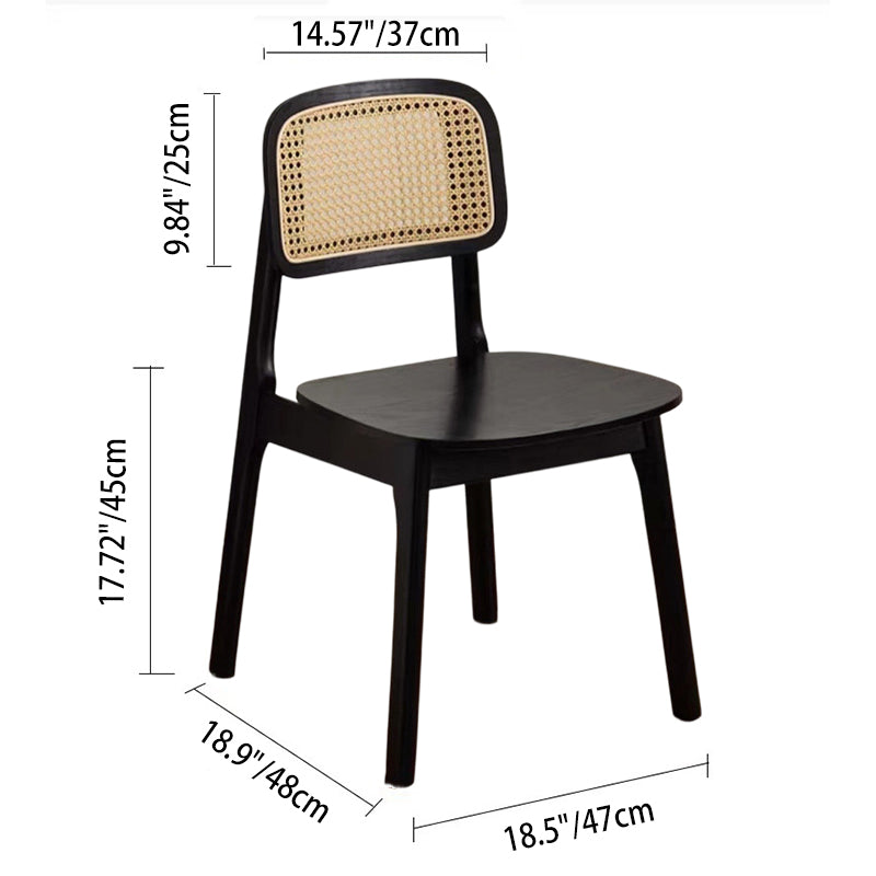 Traditional Japanese Square Rubberwood Nappa Leather Faux Rattan Weaving Dining Chair Backrest Armless For Dining Room & Kitchen