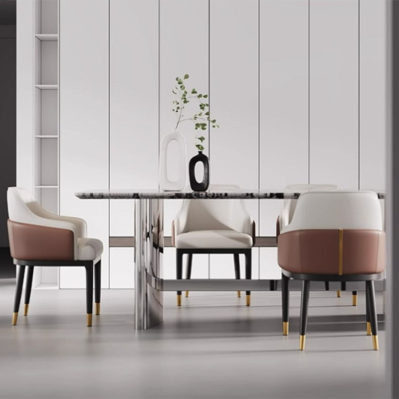 Modern Minimalist Square Rectangular Cat Scratch Leather Beech Wood Carbon Steel Dining Chair Backrest Armrest For Dining Room & Kitchen