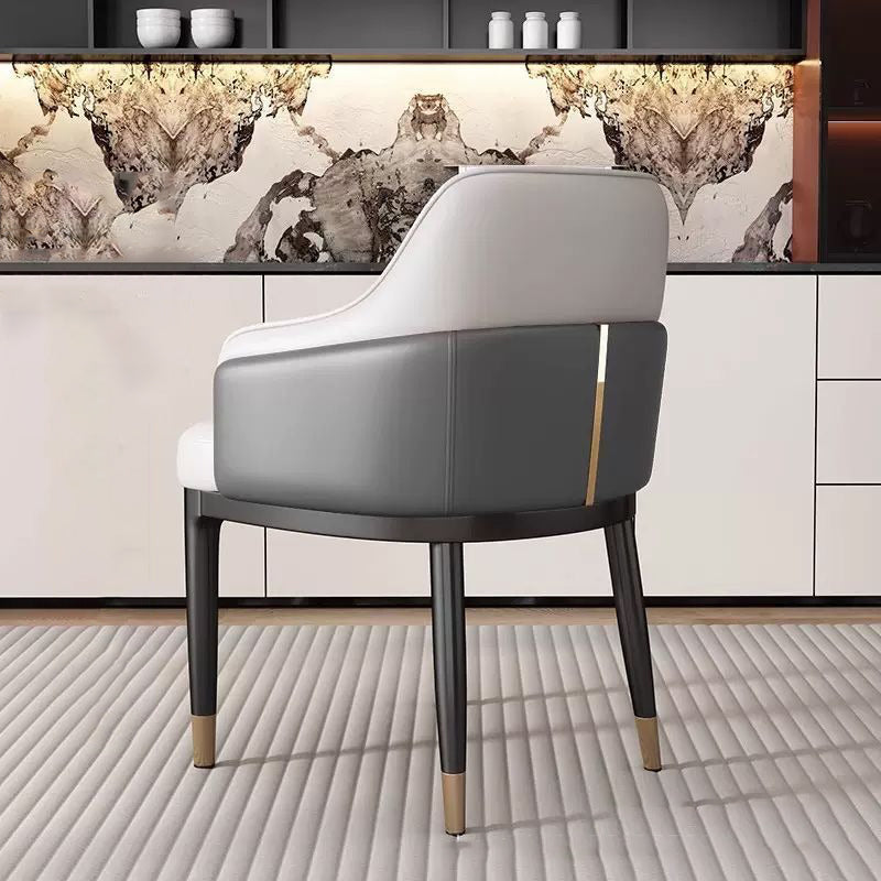 Chaise de salle à manger moderne minimaliste carrée rectangulaire en cuir à gratter pour chat, bois de hêtre et acier au carbone, avec dossier et accoudoirs, pour salle à manger et cuisine 