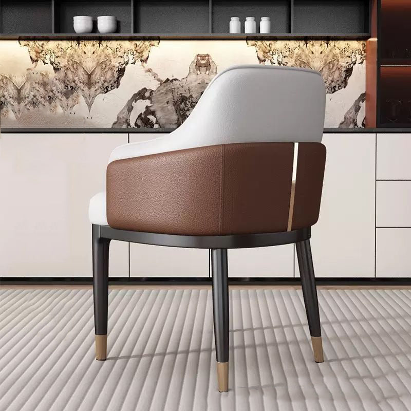 Modern Minimalist Square Rectangular Cat Scratch Leather Beech Wood Carbon Steel Dining Chair Backrest Armrest For Dining Room & Kitchen