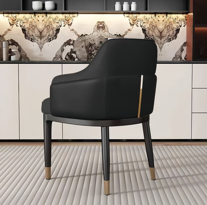 Chaise de salle à manger moderne minimaliste carrée rectangulaire en cuir à gratter pour chat, bois de hêtre et acier au carbone, avec dossier et accoudoirs, pour salle à manger et cuisine 