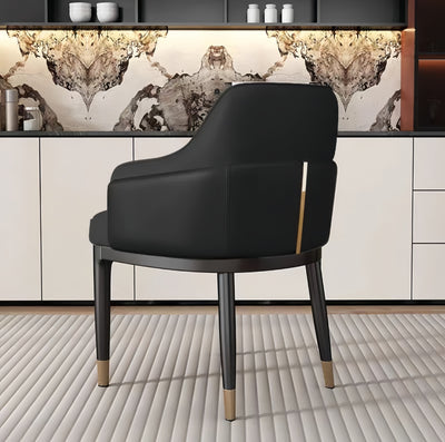 Modern Minimalist Square Rectangular Cat Scratch Leather Beech Wood Carbon Steel Dining Chair Backrest Armrest For Dining Room & Kitchen