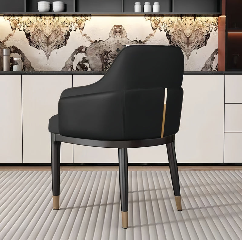 Modern Minimalist Square Rectangular Cat Scratch Leather Beech Wood Carbon Steel Dining Chair Backrest Armrest For Dining Room & Kitchen