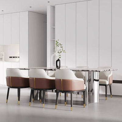 Modern Minimalist Square Rectangular Cat Scratch Leather Beech Wood Carbon Steel Dining Chair Backrest Armrest For Dining Room & Kitchen