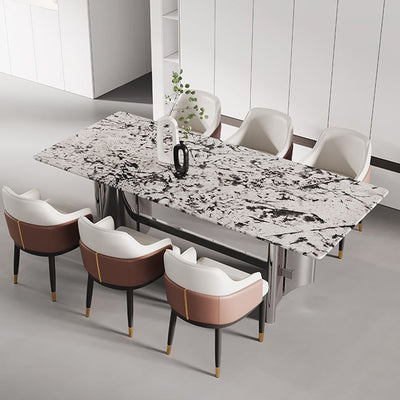 Modern Minimalist Square Rectangular Cat Scratch Leather Beech Wood Carbon Steel Dining Chair Backrest Armrest For Dining Room & Kitchen