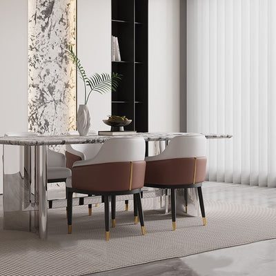 Modern Minimalist Square Rectangular Cat Scratch Leather Beech Wood Carbon Steel Dining Chair Backrest Armrest For Dining Room & Kitchen