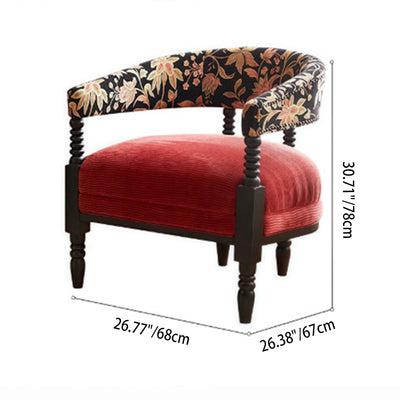 Contemporary Retro Square Rectangular Ash Wood Ramie Fabric Accent Chair Backrest Armless For Living Room