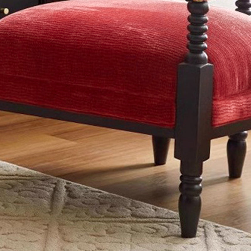 Contemporary Retro Square Rectangular Ash Wood Ramie Fabric Accent Chair Backrest Armless For Living Room