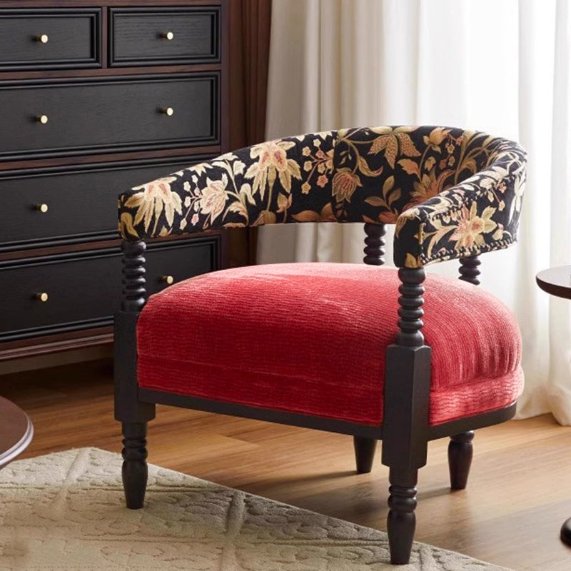 Contemporary Retro Square Rectangular Ash Wood Ramie Fabric Accent Chair Backrest Armless For Living Room