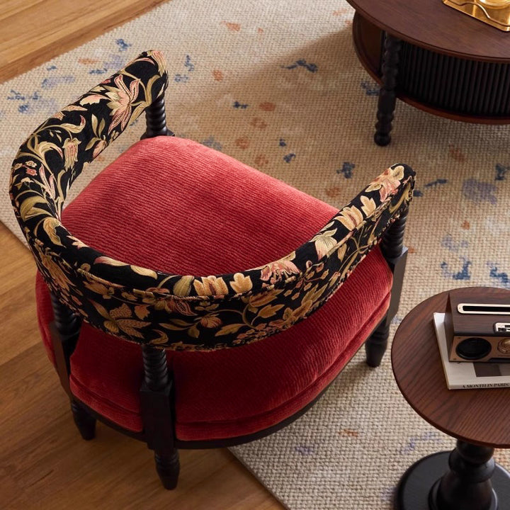 Contemporary Retro Square Rectangular Ash Wood Ramie Fabric Accent Chair Backrest Armless For Living Room