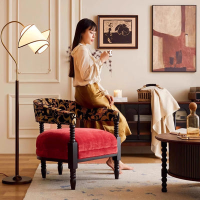 Contemporary Retro Square Rectangular Ash Wood Ramie Fabric Accent Chair Backrest Armless For Living Room