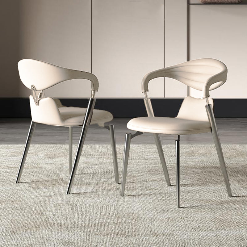Contemporary Nordic Square Rectangular Microfiber Leather Stainless Steel Dining Chair Backrest Armrest For Dining Room &amp; Kitchen