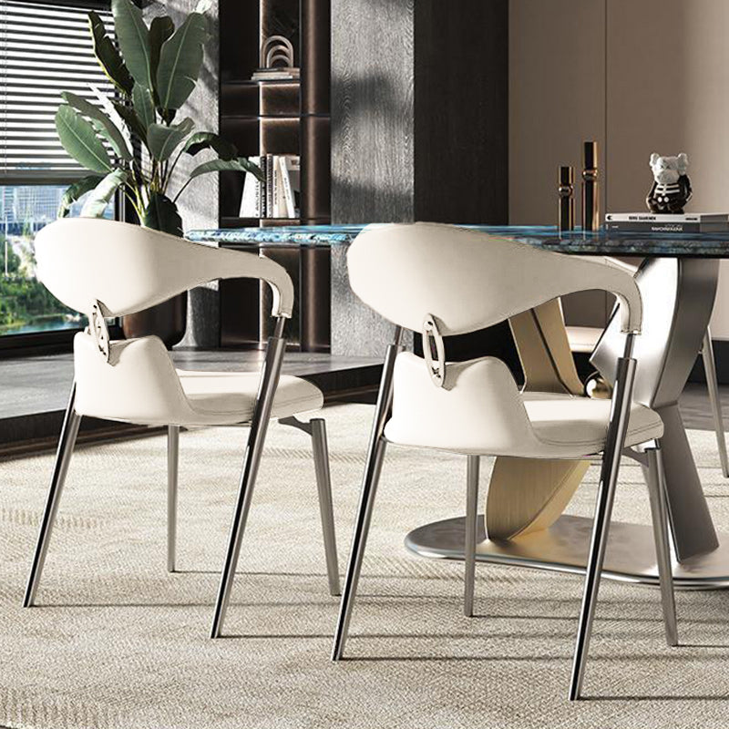 Contemporary Nordic Square Rectangular Microfiber Leather Stainless Steel Dining Chair Backrest Armrest For Dining Room &amp; Kitchen