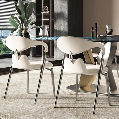 Contemporary Nordic Square Rectangular Microfiber Leather Iron Dining Chair Backrest Armrest For Dining Room & Kitchen