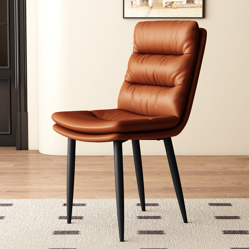 Modern Minimalist Square Nappa Leather Iron Dining Chair Backrest Armless For Dining Room & Kitchen
