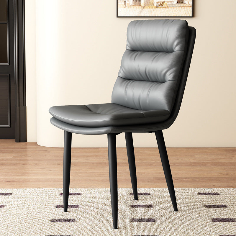 Moderner minimalistischer quadratischer Nappaleder-Eisen-Esszimmerstuhl Rückenlehne ohne Armlehnen für Esszimmer &amp; Küche 