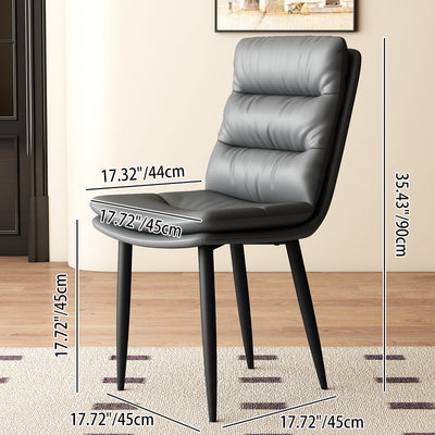 Modern Minimalist Square Nappa Leather Iron Dining Chair Backrest Armless For Dining Room & Kitchen