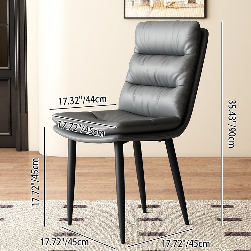 Modern Minimalist Square Nappa Leather Iron Dining Chair Backrest Armless For Dining Room & Kitchen