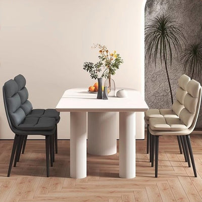 Modern Minimalist Square Nappa Leather Iron Dining Chair Backrest Armless For Dining Room & Kitchen