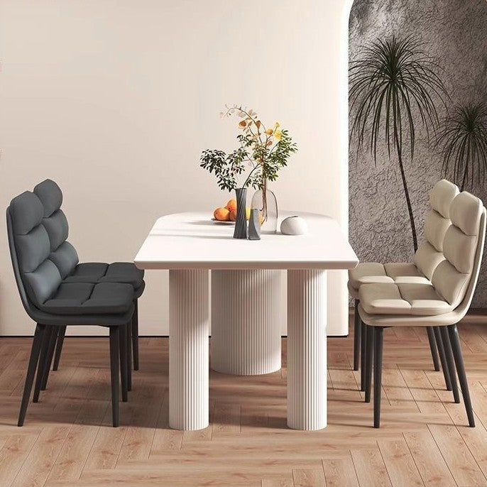 Modern Minimalist Square Nappa Leather Iron Dining Chair Backrest Armless For Dining Room & Kitchen