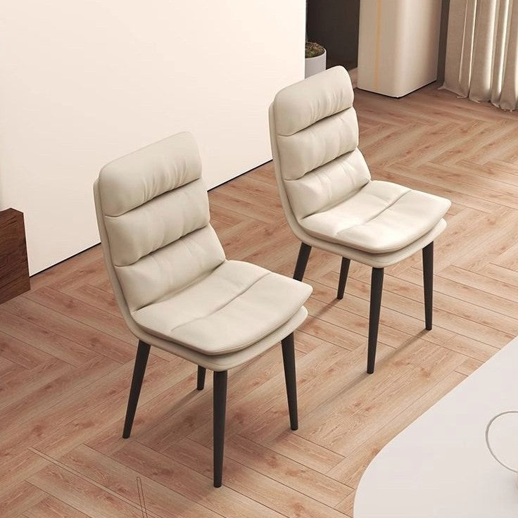 Moderner minimalistischer quadratischer Nappaleder-Eisen-Esszimmerstuhl Rückenlehne ohne Armlehnen für Esszimmer &amp; Küche 