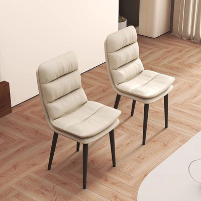 Modern Minimalist Square Nappa Leather Iron Dining Chair Backrest Armless For Dining Room & Kitchen
