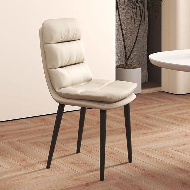 Modern Minimalist Square Nappa Leather Iron Dining Chair Backrest Armless For Dining Room & Kitchen