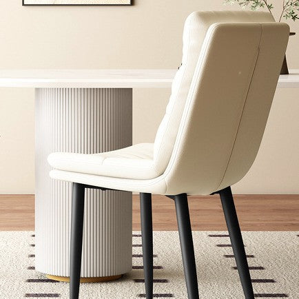 Modern Minimalist Square Nappa Leather Iron Dining Chair Backrest Armless For Dining Room & Kitchen