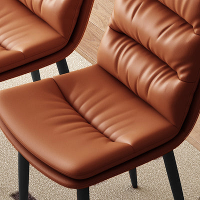 Modern Minimalist Square Nappa Leather Iron Dining Chair Backrest Armless For Dining Room & Kitchen