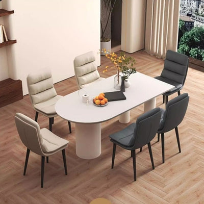 Modern Minimalist Square Nappa Leather Iron Dining Chair Backrest Armless For Dining Room & Kitchen