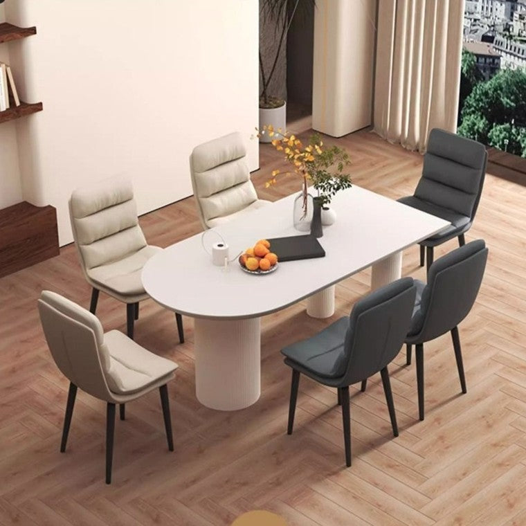 Modern Minimalist Square Nappa Leather Iron Dining Chair Backrest Armless For Dining Room & Kitchen