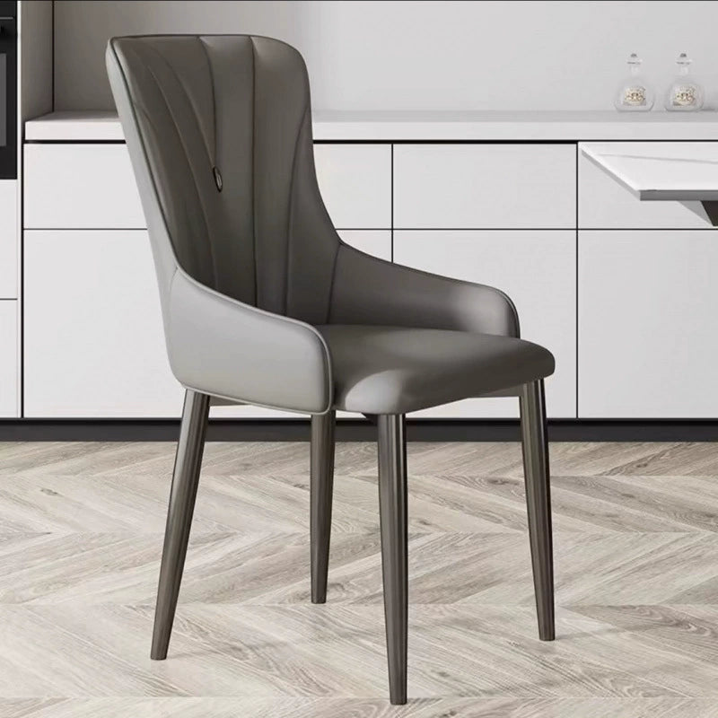 Contemporary Nordic Square Cat Scratch Leather Carbon Steel Iron Dining Chair Backrest Armrest For Dining Room & Kitchen