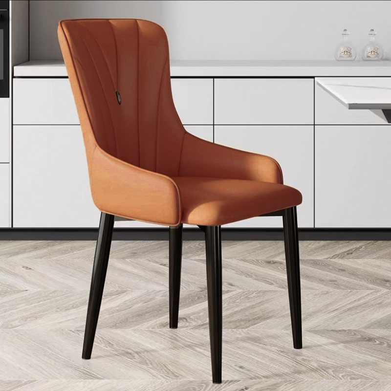 Chaise de salle à manger contemporaine nordique carrée en cuir anti-rayures, acier au carbone et fer, avec dossier et accoudoirs, pour salle à manger et cuisine 