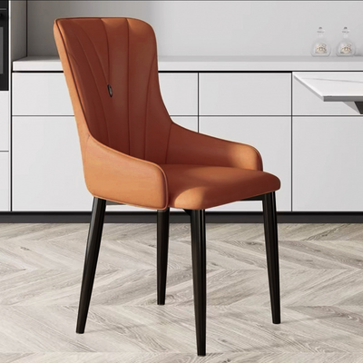 Contemporary Nordic Square Cat Scratch Leather Carbon Steel Iron Dining Chair Backrest Armrest For Dining Room & Kitchen